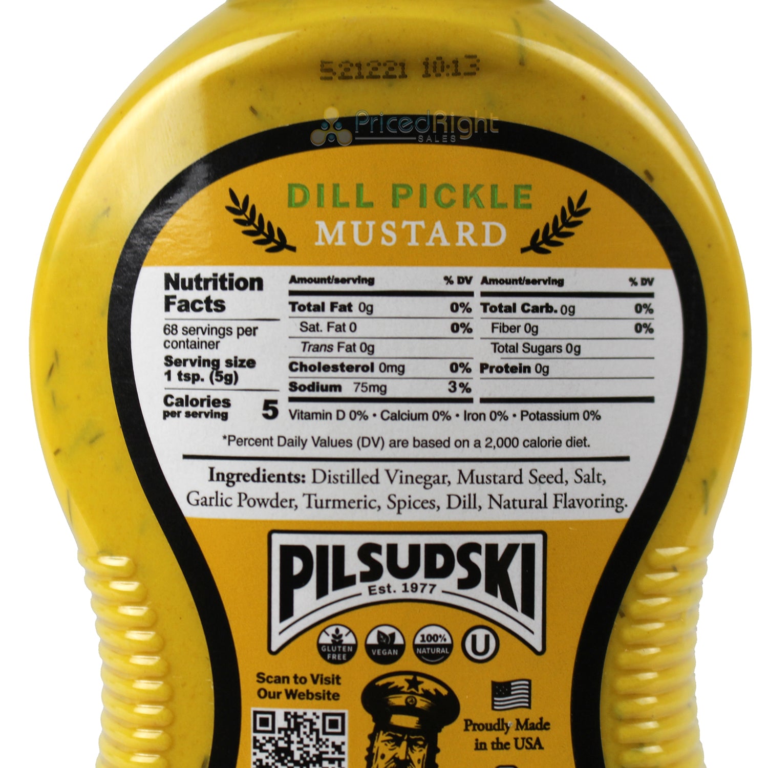 Pilsudski Dill Pickle Mustard with Garlic 12 oz Gluten Free Vegan Kosher