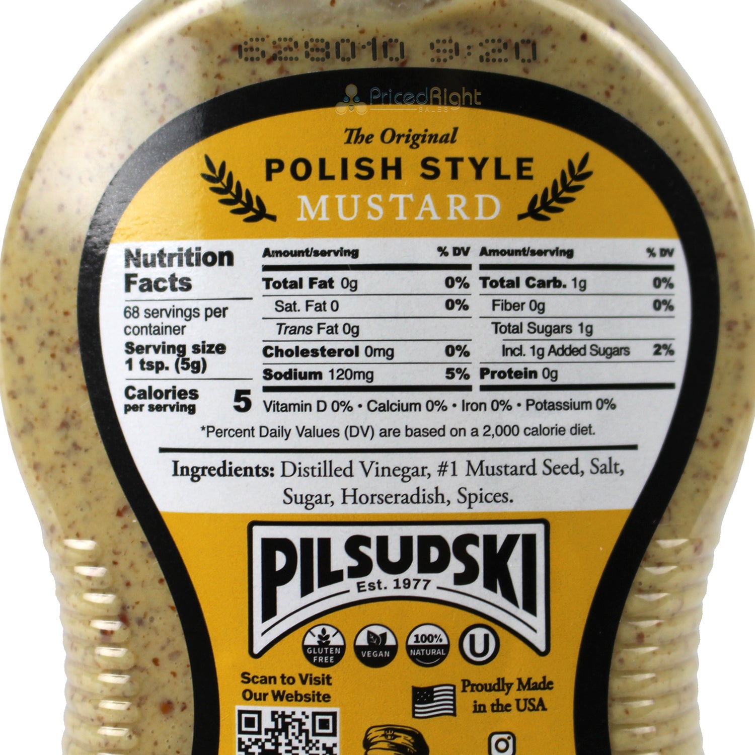 Pilsudski Polish Style Mustard 12 oz with Horseradish Vegan Gluten Free Kosher