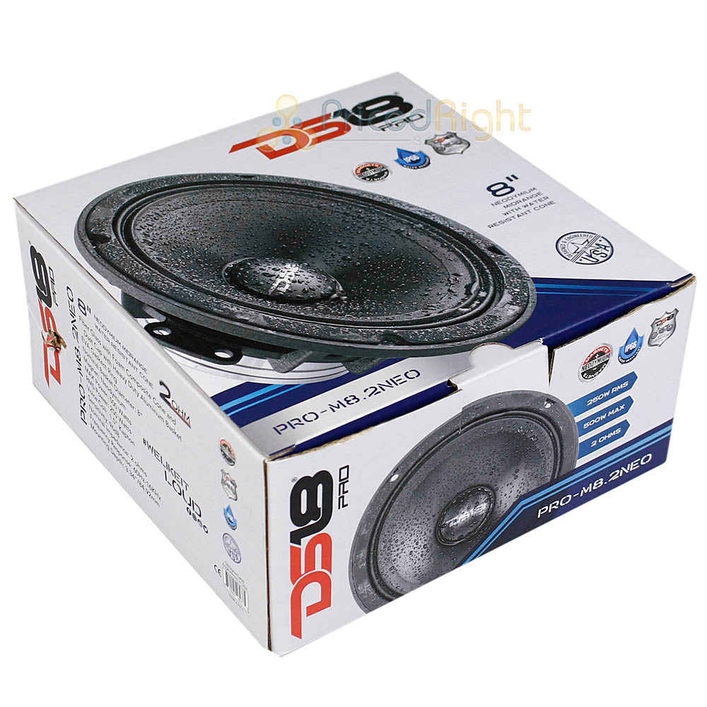 DS18 8" Mid Range Speaker Motorcycle Water Resistant 500W Max 2 Ohm PRO-M8.2NEO