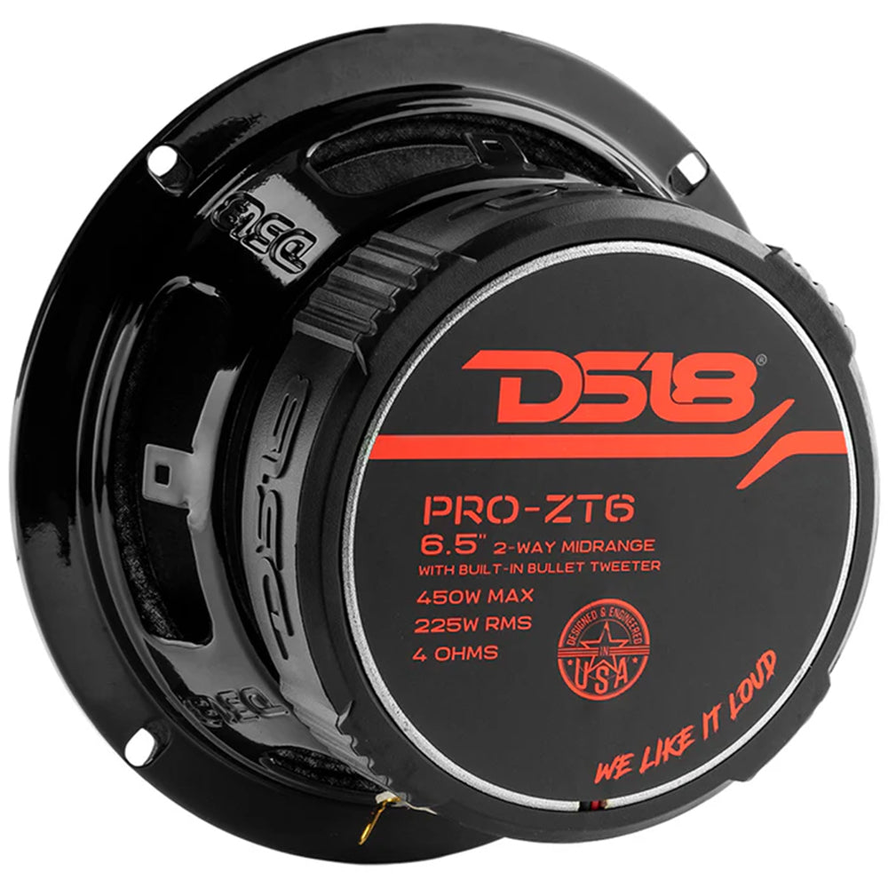 DS18 PRO-ZT6 6.5" Midrange Speaker Built In Tweeter 450 Watts Max 4 Ohm 2 Pack