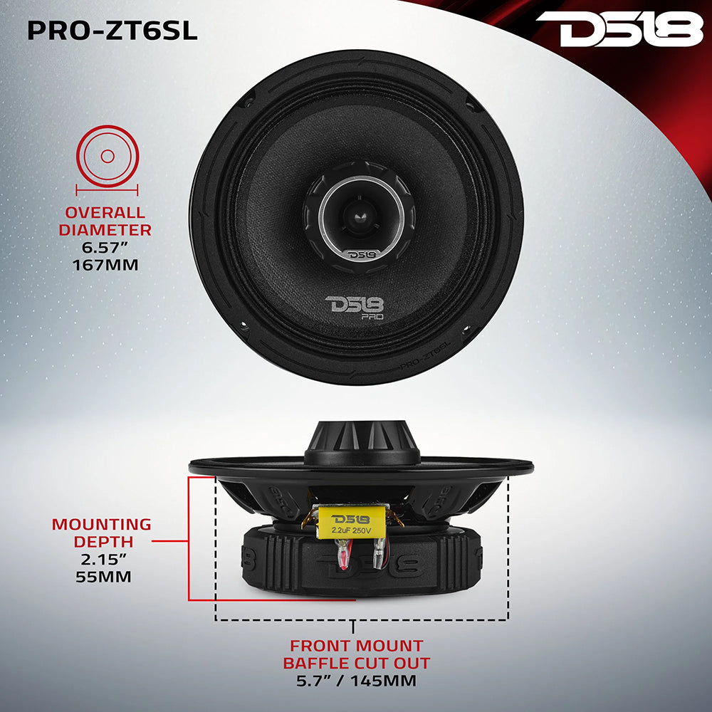 DS18 PRO-ZT 6.5” Coaxial Mid-Range Loudspeaker 200W RMS 4 Ohm PRO-ZT6SL Single