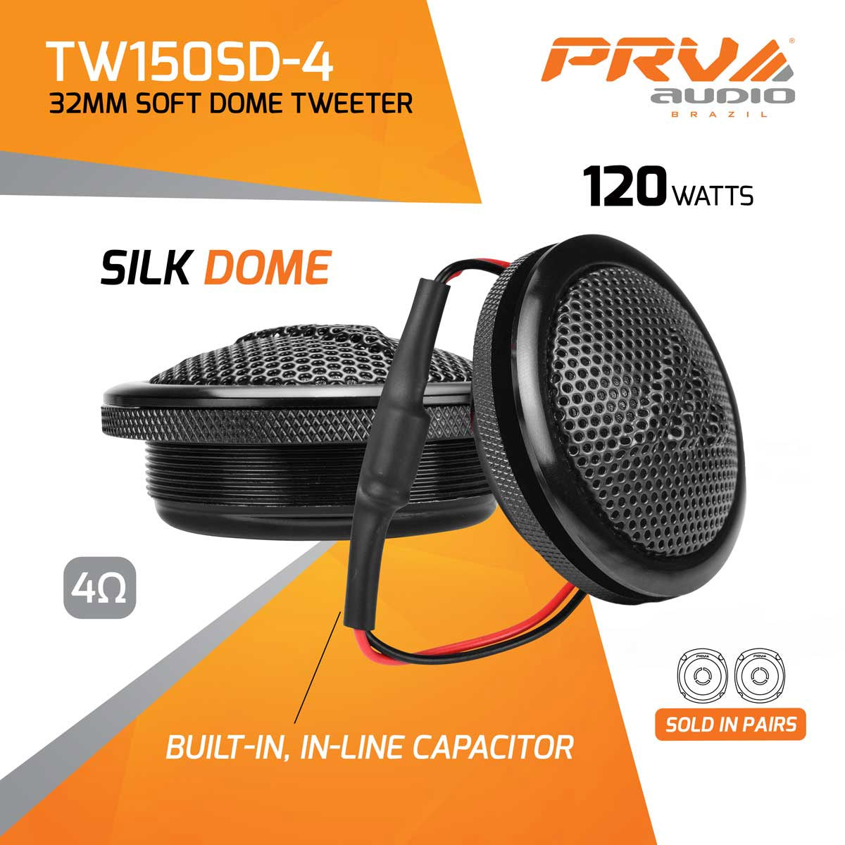 PRV Audio Soft Dome Tweeter Built-In Crossover 240 Watts Max 4 Ohm TW150SD-4