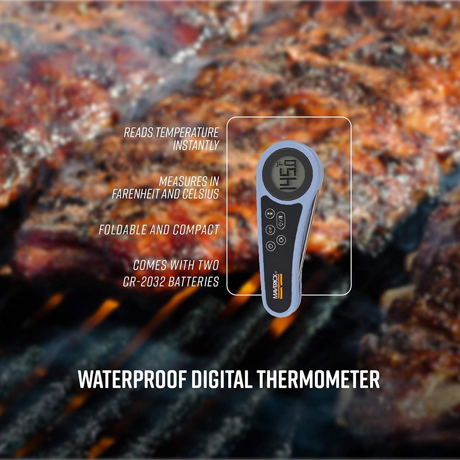 Maverick Rain Drop Fast Read Waterproof Digital Probe Thermometer Blue PT-55