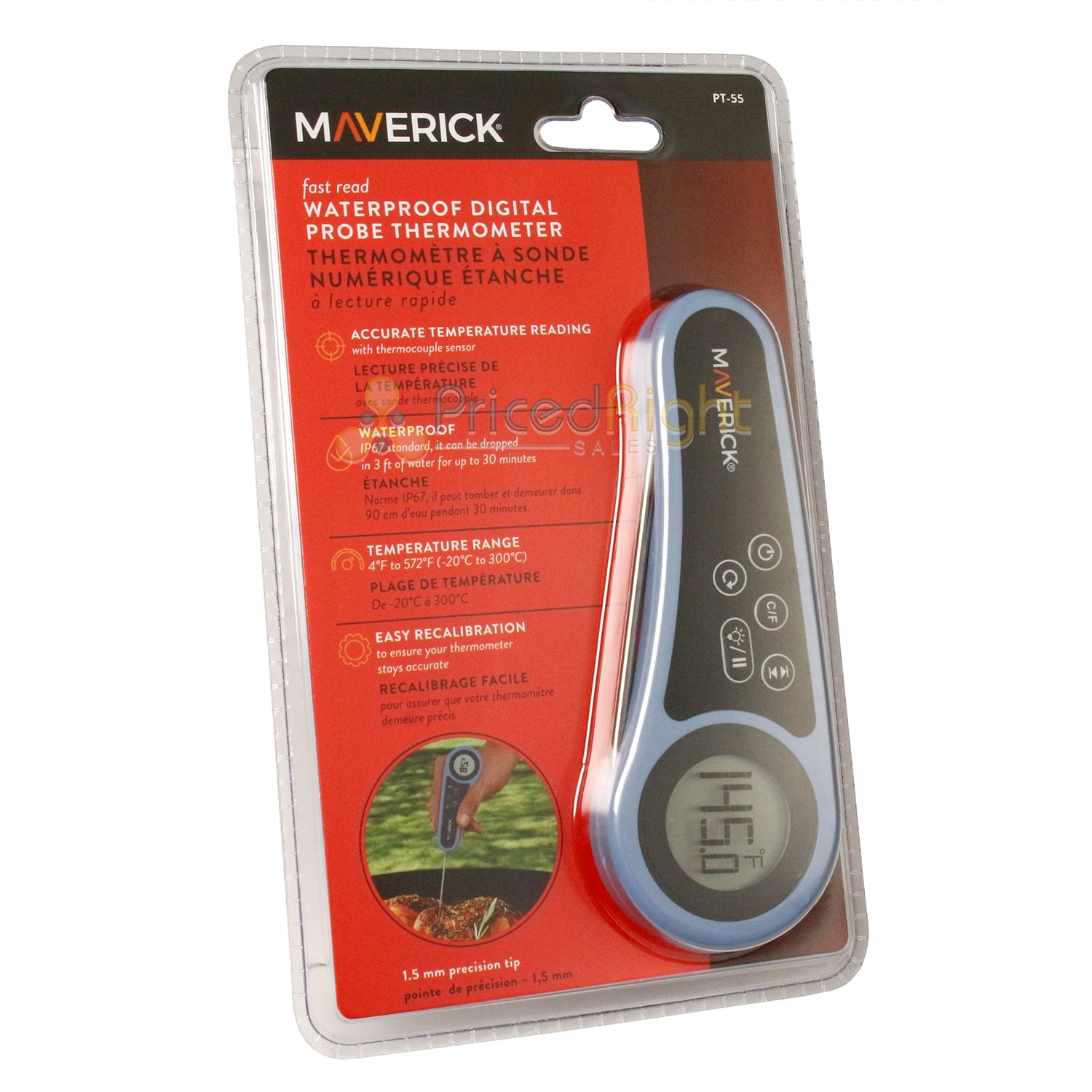 Maverick Rain Drop Fast Read Waterproof Digital Probe Thermometer Blue PT-55