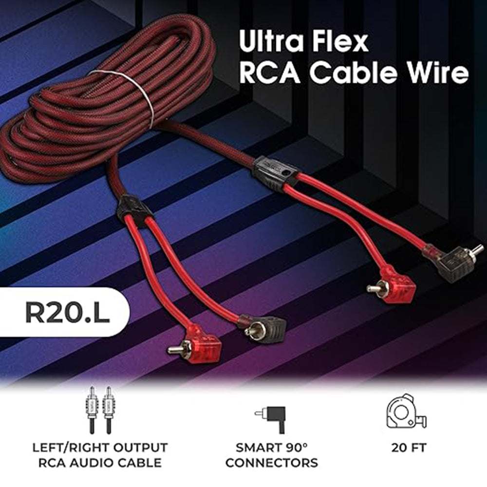DS18 2 Channel RCA Cable 20 Ft 100% OFC 90 Degree Ends Dual Twist Wire R20.L