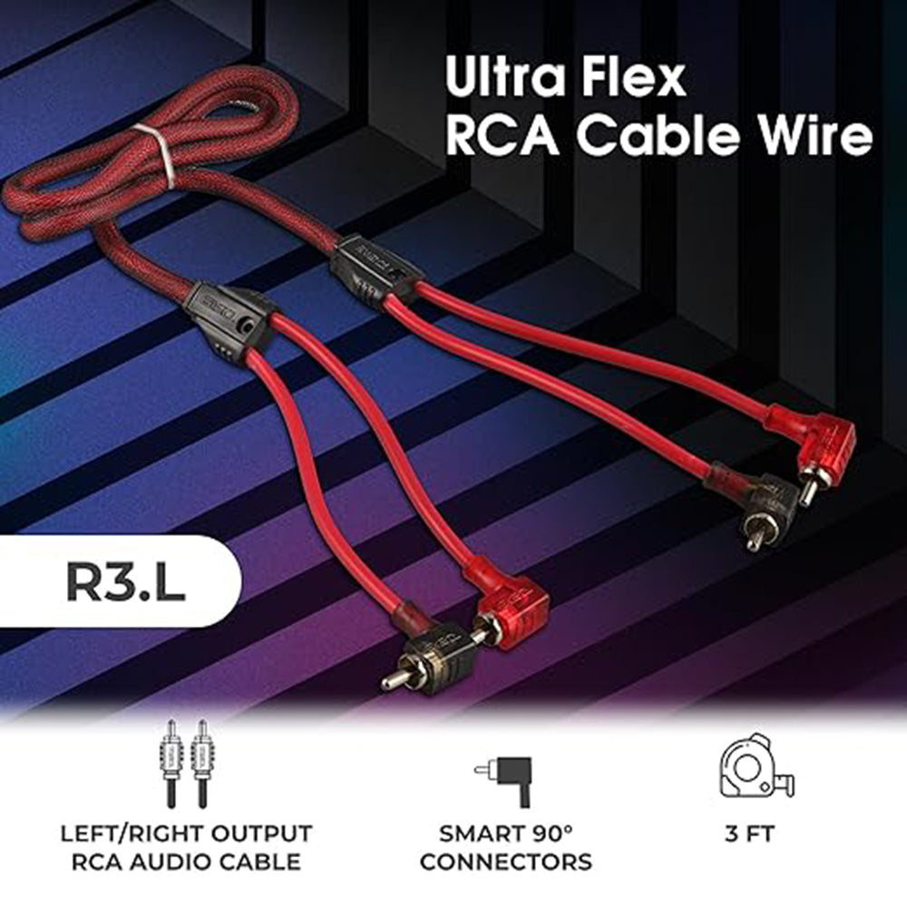 3 ft 2 Channel RCA Cable 100% OFC 90 Degree Ends Dual Twist Wire DS18 R3.L