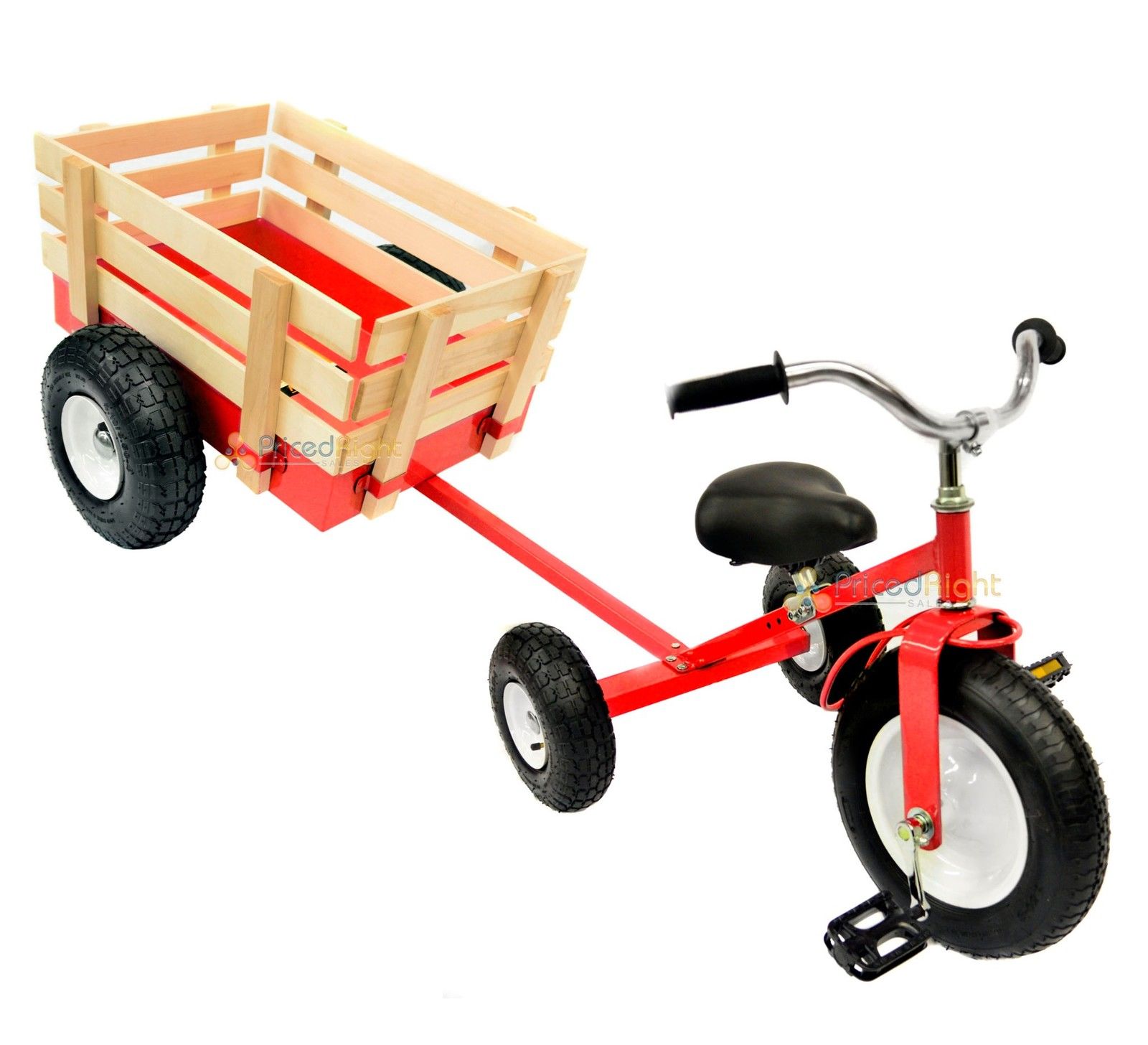 All Terrain Red Tricycle with Wagon Trike Set Pull Along Toy Outdoors Kids Pedal