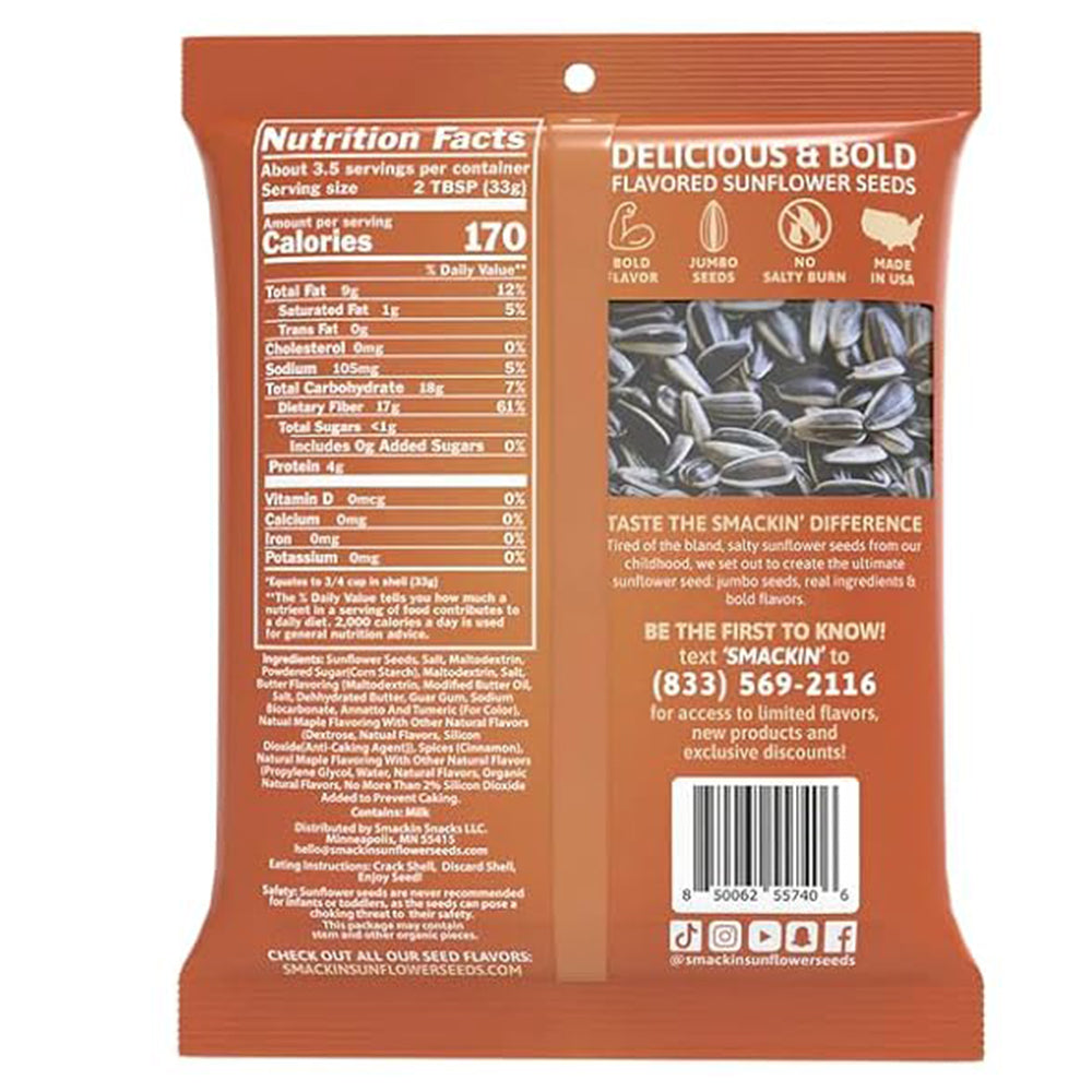 SMACKIN' Maple Brown Sugar Sunflower Seeds 4 Oz American Made Low Sodium SM-MBS4