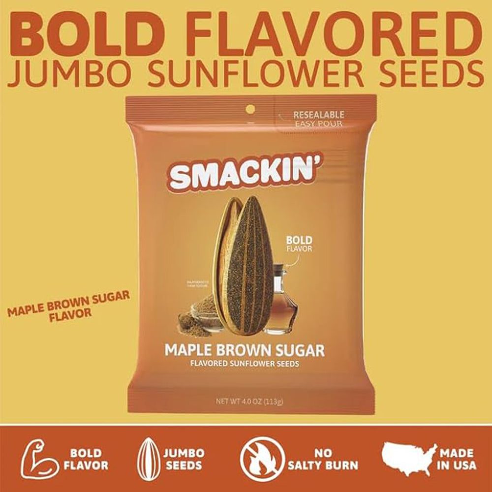 SMACKIN' Maple Brown Sugar Sunflower Seeds 4 Oz American Made Low Sodium SM-MBS4