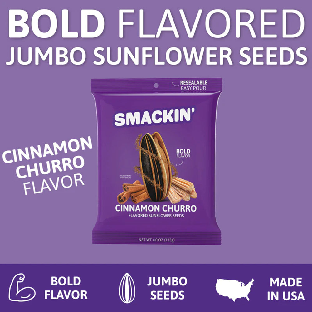 SMACKIN' Cinnamon Churro Sunflower Seeds 4oz Keto American Made