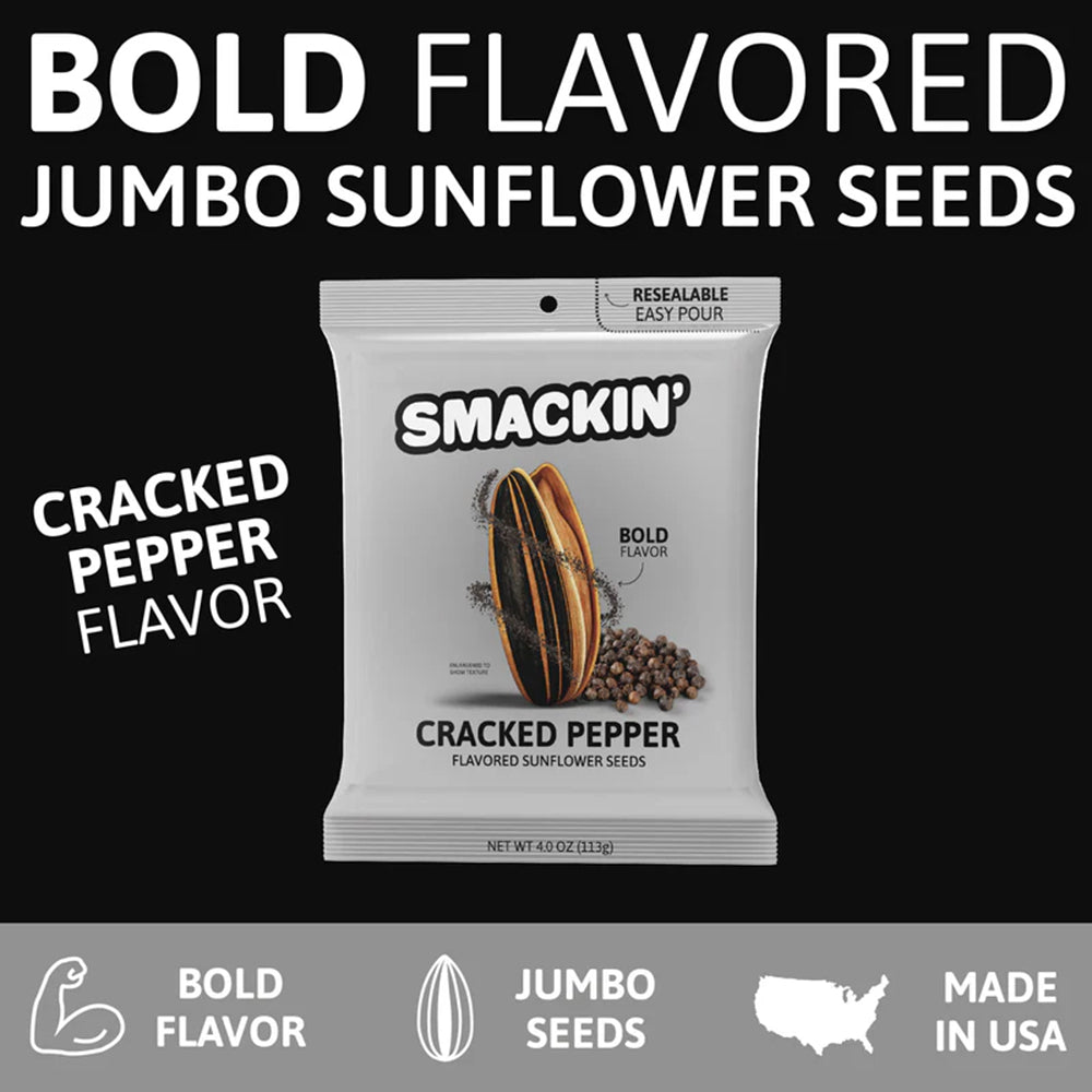 SMACKIN' Cracked Pepper Sunflower Seeds 4oz Keto American Made Low Sodium