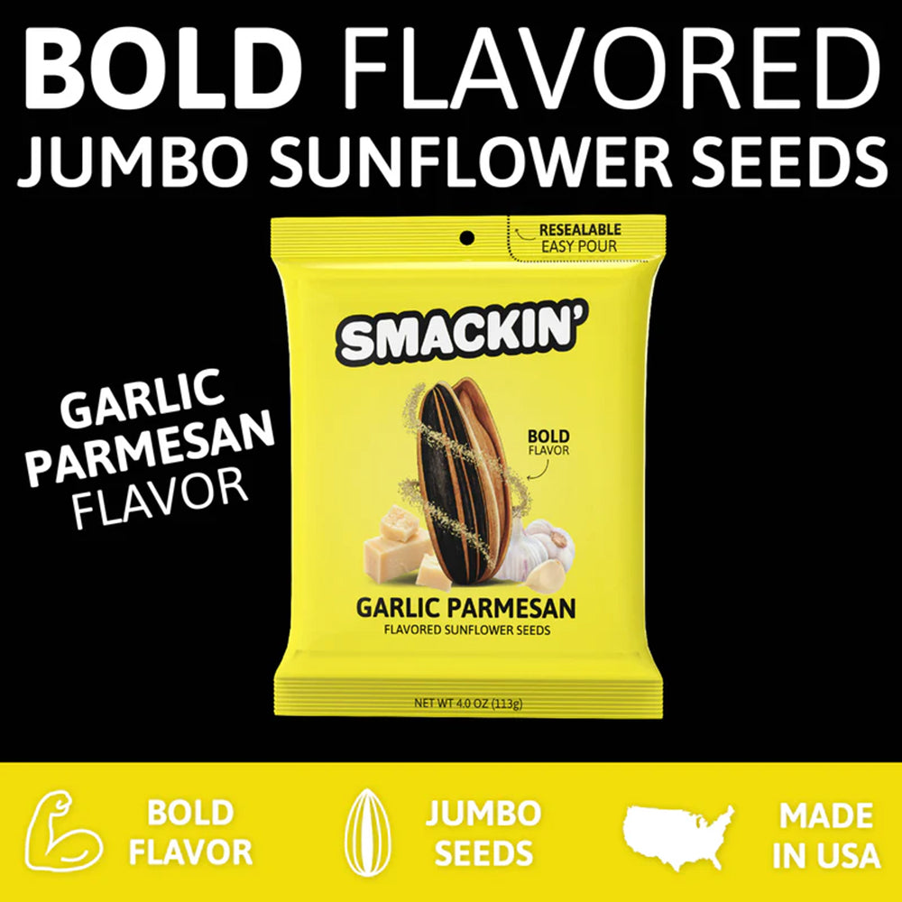 SMACKIN' Garlic Parmesan Sunflower Seeds 4oz Keto American Made Low Sodium