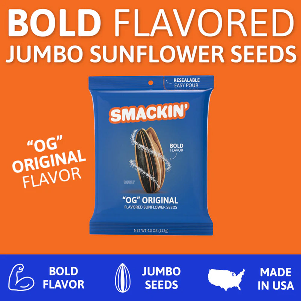 SMACKIN' Original Sunflower Seeds 4oz Keto American Made Low Sodium