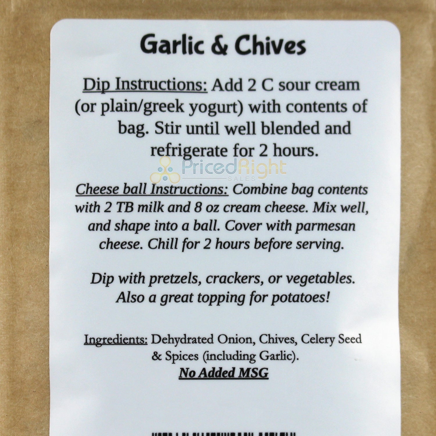 SnS Dips Garlic & Chive Dip Mix 0.77 Gluten Free USA Made Small Batch SNS-GCV