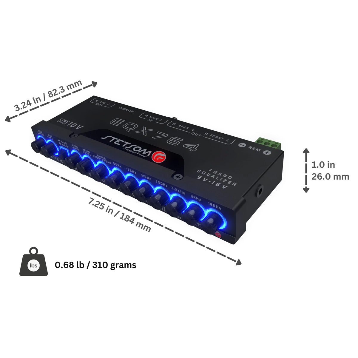 Stetsom EQX764 7 Band Graphic Equalizer Car Audio 4 Input 6 Output Channels EQ