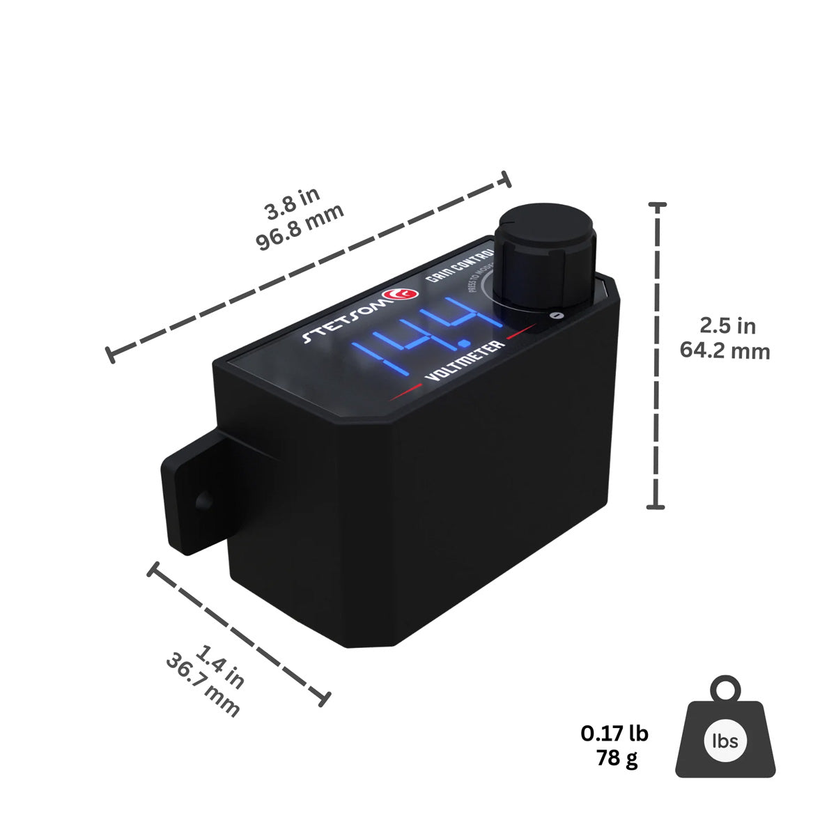 Stetsom Universal Bass Knob Control Voltmeter RCA Input Blue LED Display GAINCTL