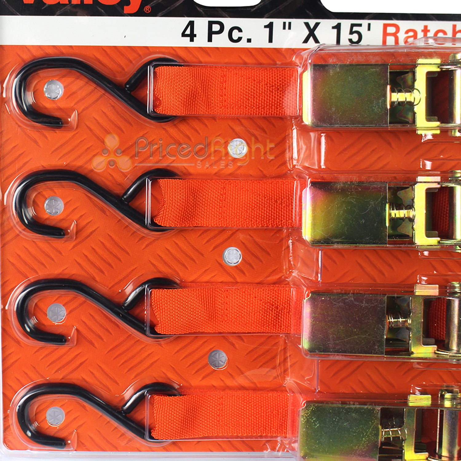 4 Piece 15' x 1" Ratcheting Tie Down w/ Automatic Release Valley T1-RTD1514