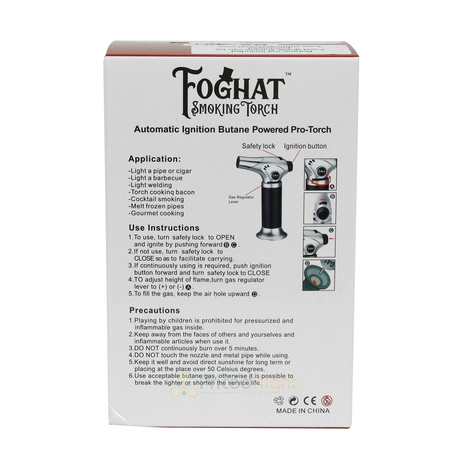 Foghat Culinary Smoking Butane Torch Refillable W/ Button Ignition & Safety Lock