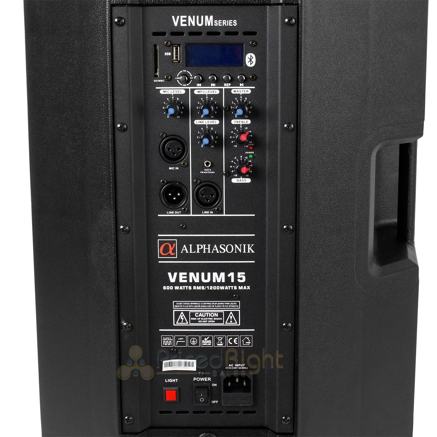 Alphasonik VENUM15 Amplified Pro DJ Speaker 600 Watt RMS 15 Inch With Microphone