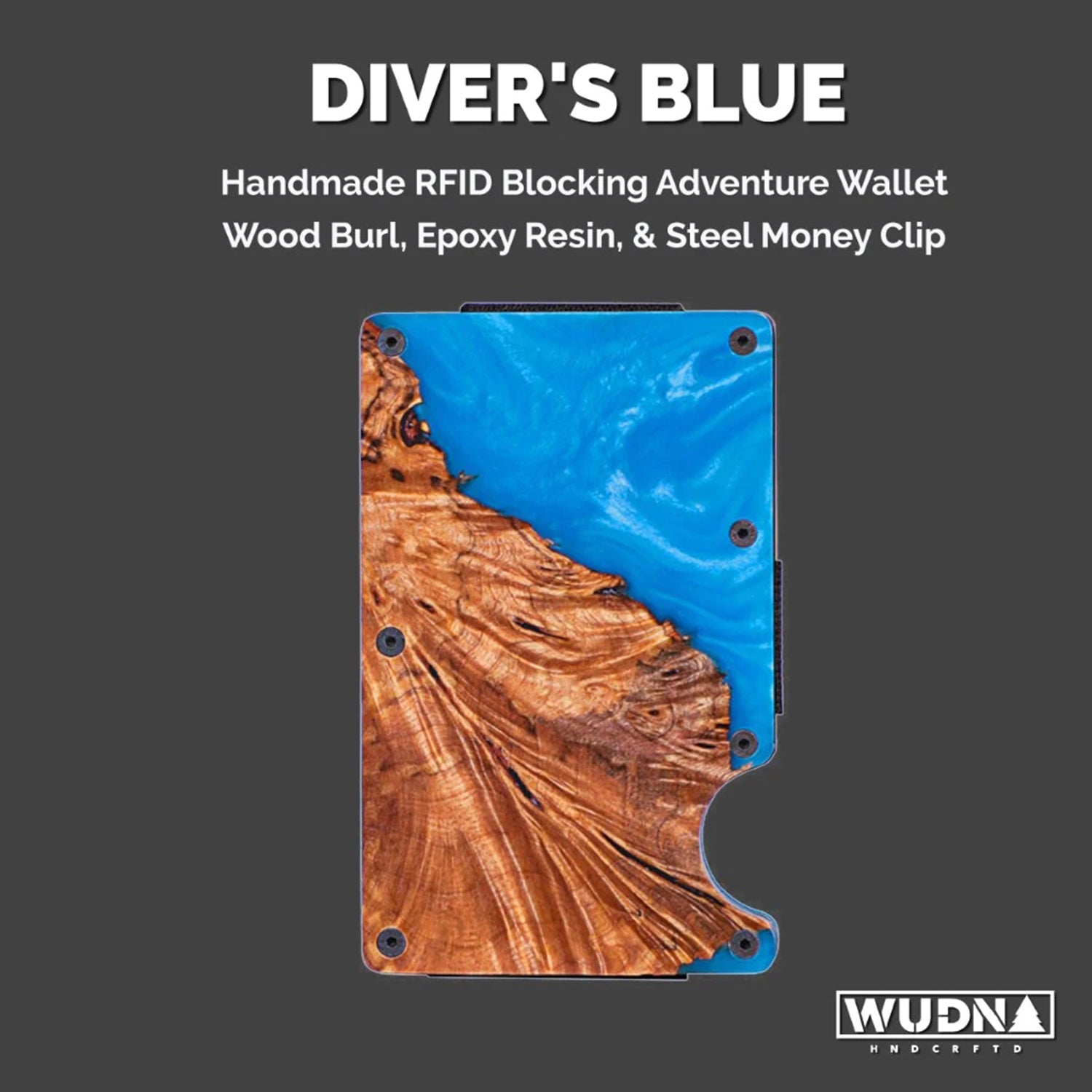 WUDN Adventure Handcrafted Wallet Resin & Wood RFID Money Clip Diver's Blue