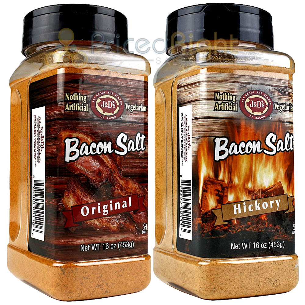J&Ds Big Pig Original & Hickory Bacon Salt 16oz Bacon Flavored Seasoning Salt