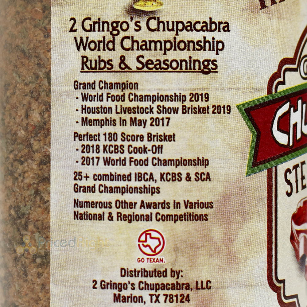 2 Gringos Chupacabra Steak Seasoning 12 Oz Rub and All Purpose Single