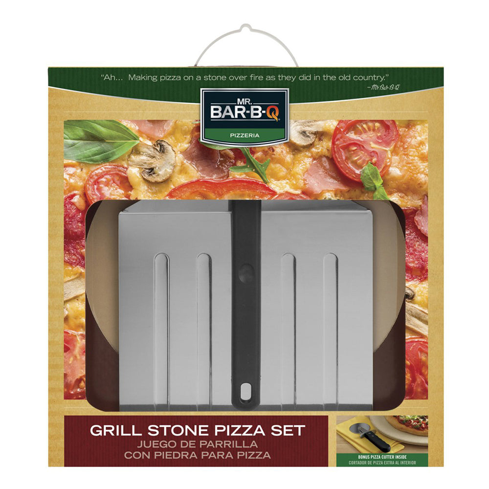 Mr. Bar-B-Q Grill Stone Pizza Set 15" Inch Pizza Stone Peel and Cutter 06187Y