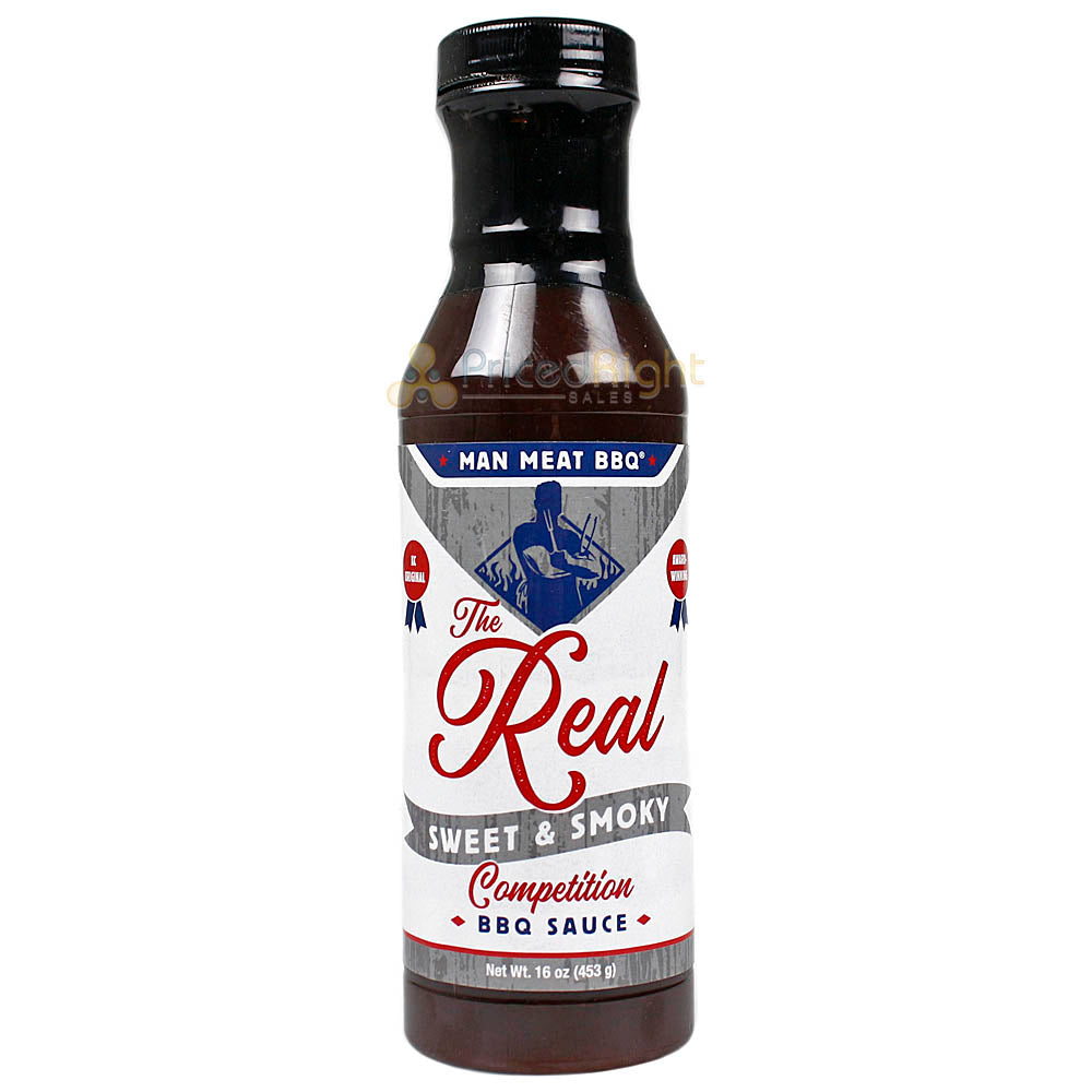 The Real Man Meat BBQ 16 Oz Sweet & Smoky Competition BBQ Sauce 11000-ManMeat