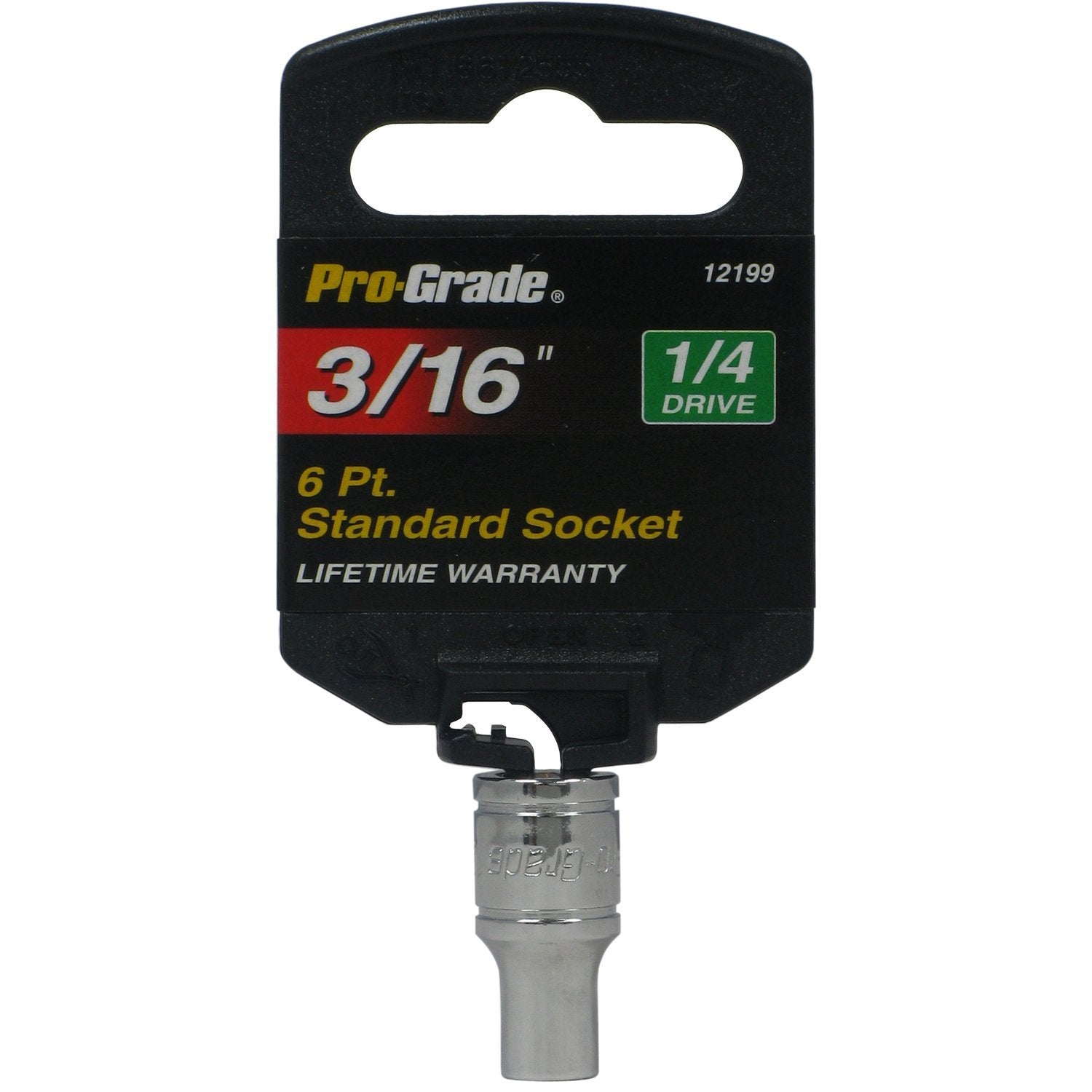 Pro Grade 1/4" Drive 3/16" Standard Socket 6 Point Chrome Vanadium Steel 12199