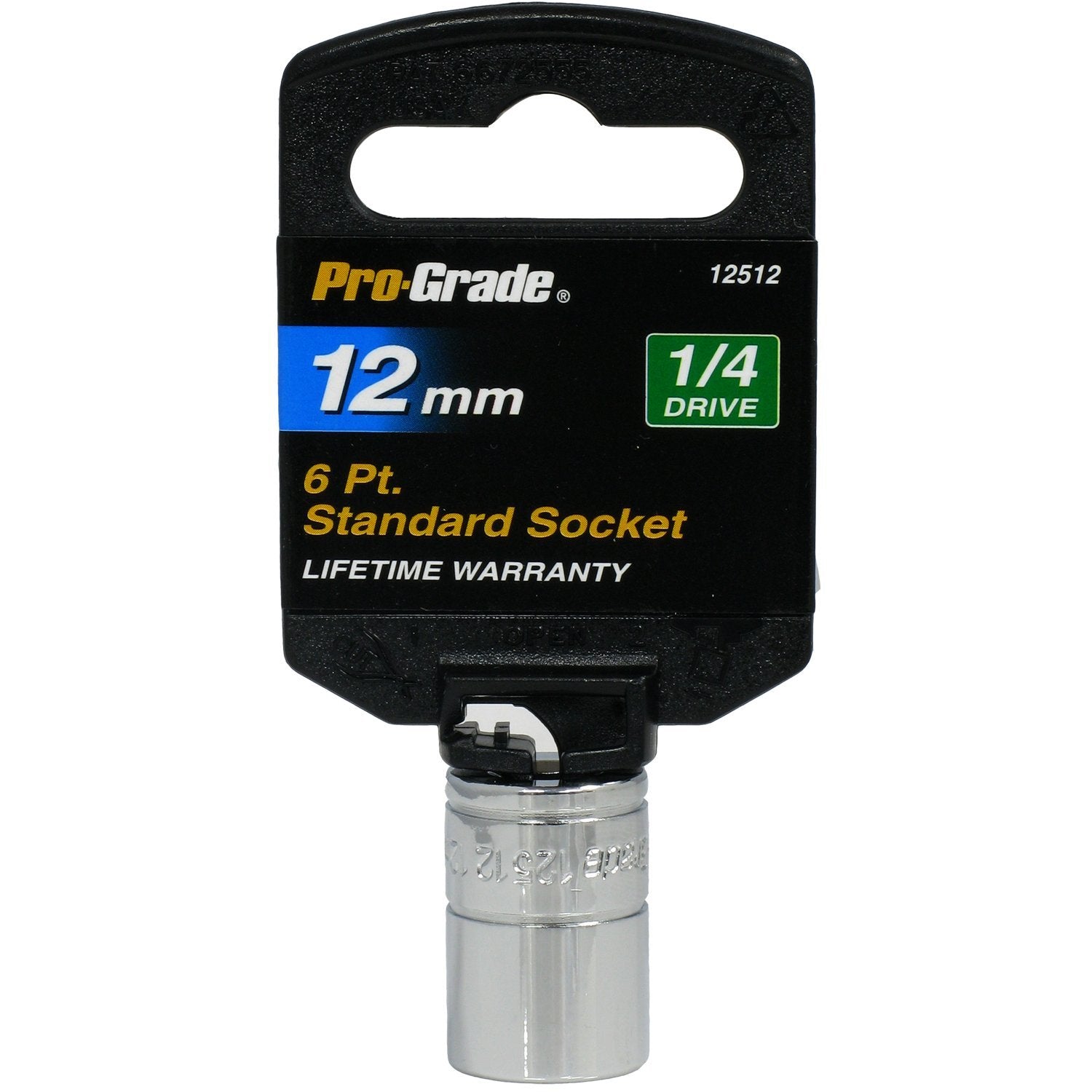 Pro-Grade 12mm 1/4" Drive Standard Socket 6 Point Chrome Vanadium Steel 12512