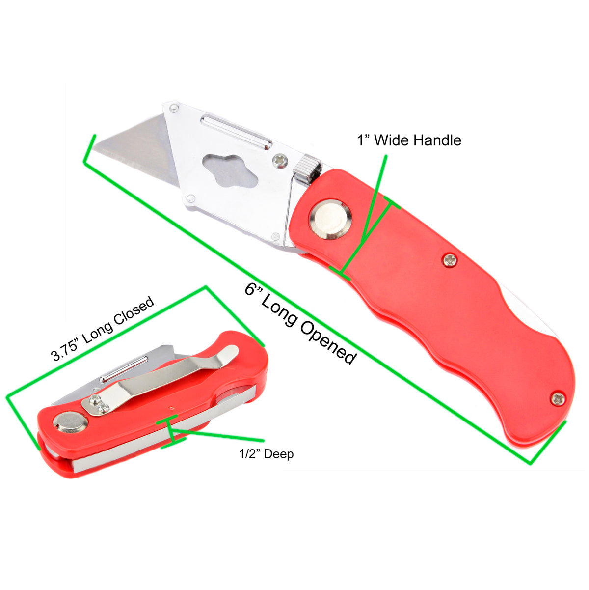 Folding Utility Knife Box Cutter Lock Back Clip 6 Blades Quick Change Red