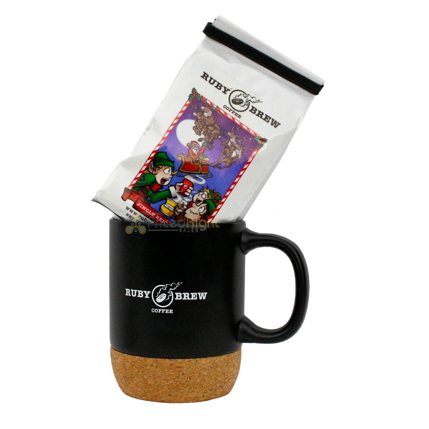 Ruby Brew Cork Bottom Ceramic Modern Coffee Mug w/ Splash Proof Lid Black 12 oz