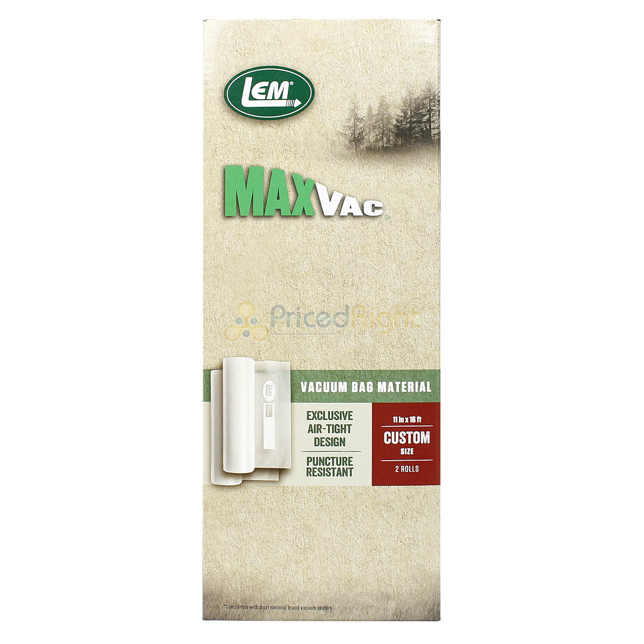 LEM MaxVac 11" x 16' Vacuum Bag Material Rolls 2 Count Air Tight BPA Free 1390