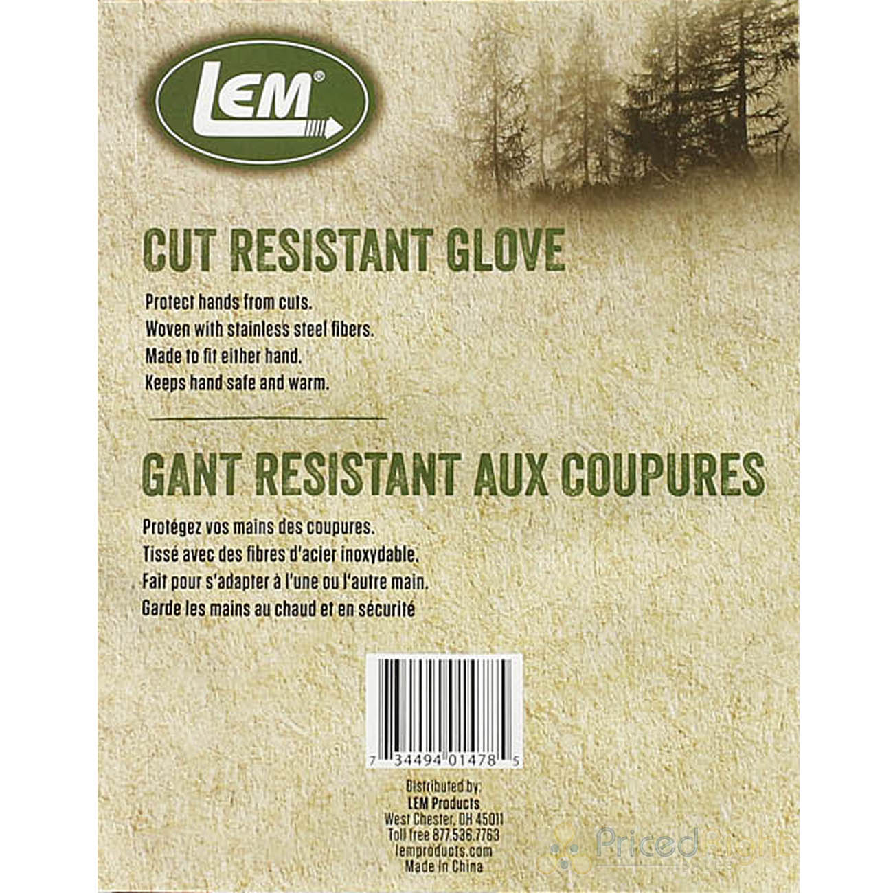LEM Cut Resistant Glove Single for Either Hand Stainless Steel Fibers Black 1478