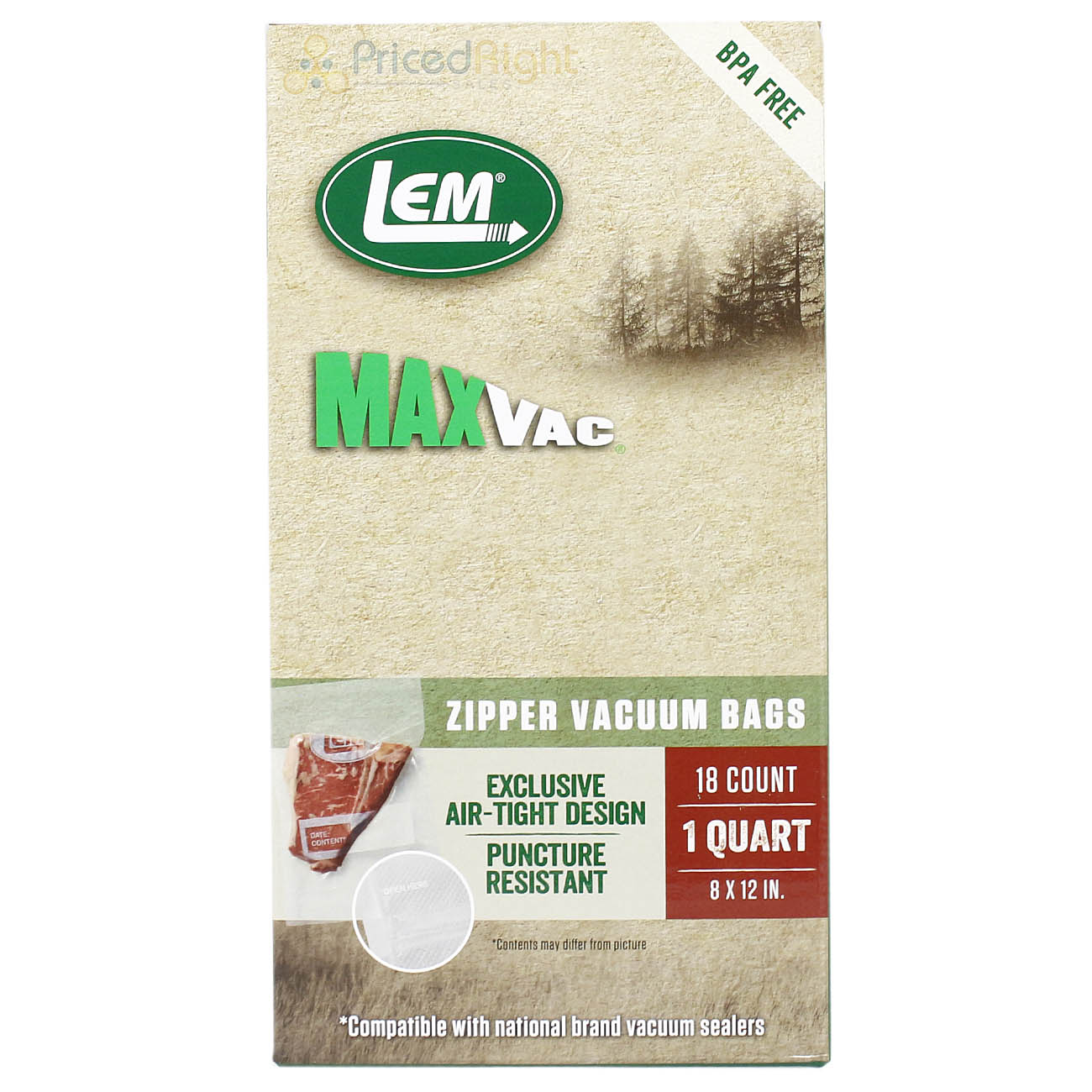 LEM MaxVac 18 Count 8" x 12" Quart Air Tight Vacuum Bags with Zipper Top 1590
