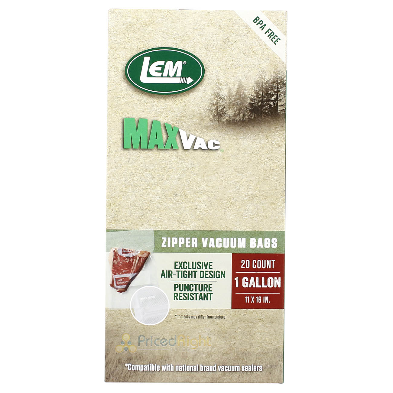 LEM MaxVac 20 Count 11" x 16" Gallon Air Tight Vacuum Bags with Zipper Top 1591