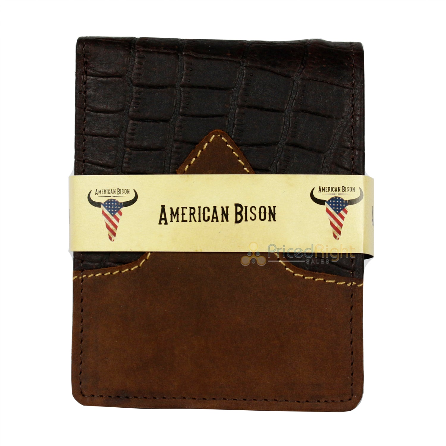 Leather Impressions Tooled Gator Print Western Bifold Wallet American Bison