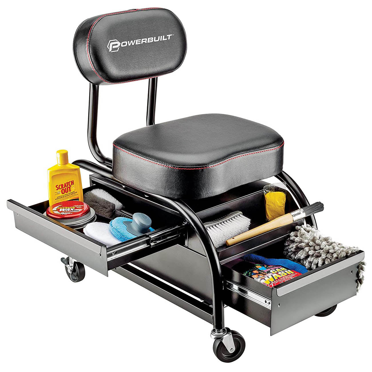 Powerbuilt Professional Detailer Roller Seat with Drawer and Tool Tray 240299