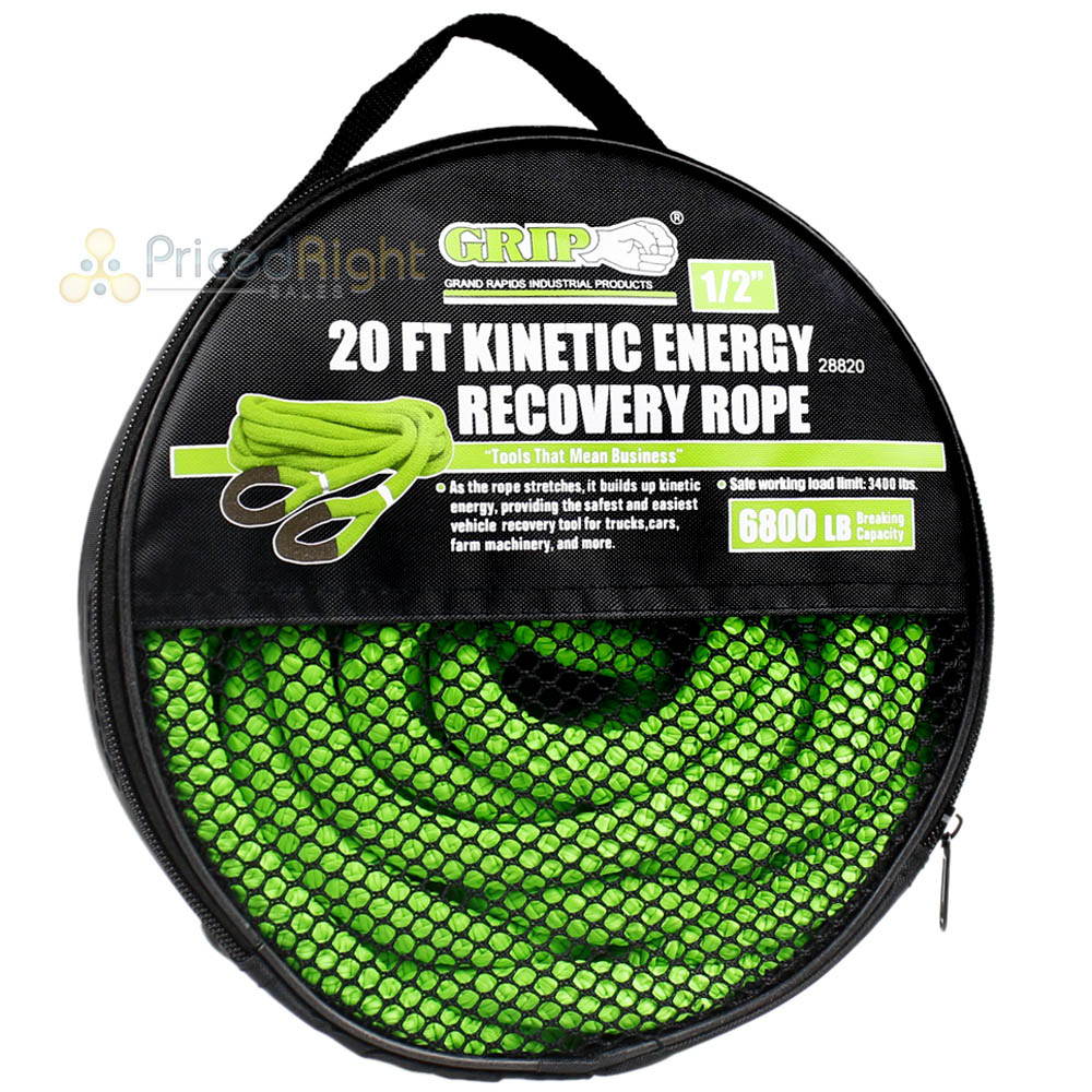 Grip Tools 20' Foot x 1/2" Inch Kinetic Energy Recovery Tow Rope 28820