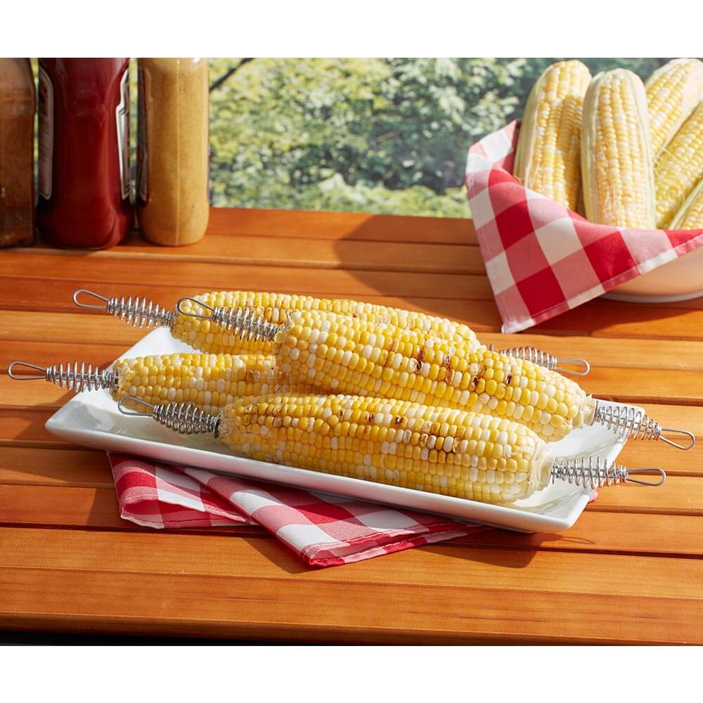 8 Pc Deluxe Corn Cob Holders Skewers with Steel Spiral Handle ﻿Mr. Bar-B-Q