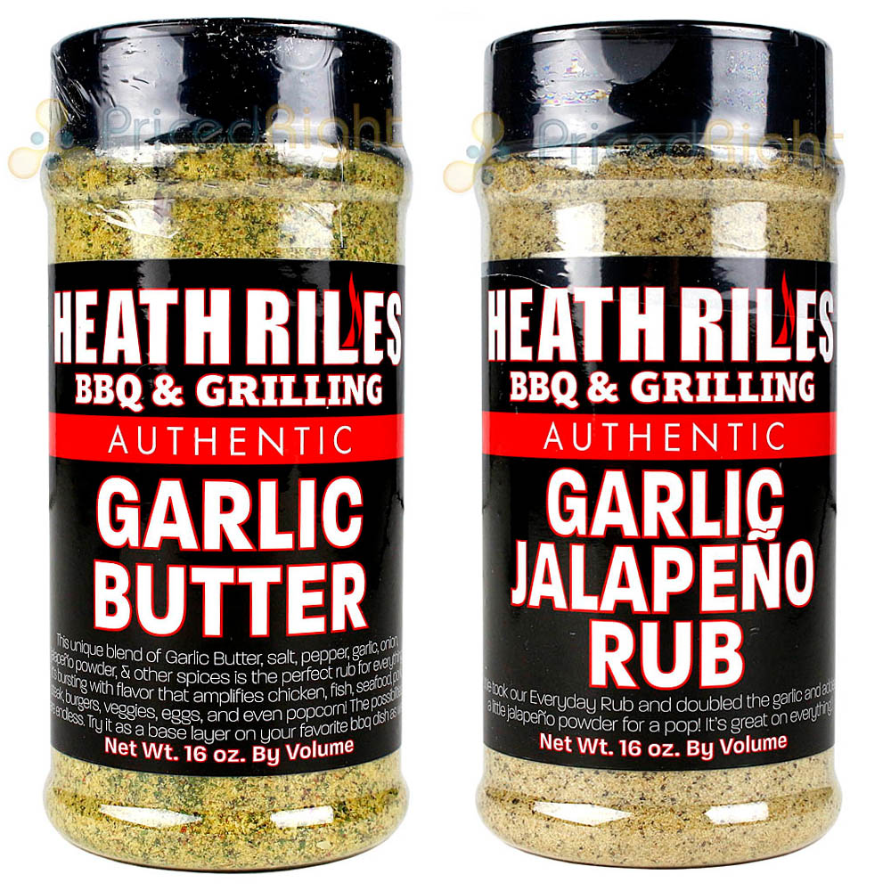 Heath Riles BBQ Garlic Butter Rub and Garlic Jalapeno Rub Bottles