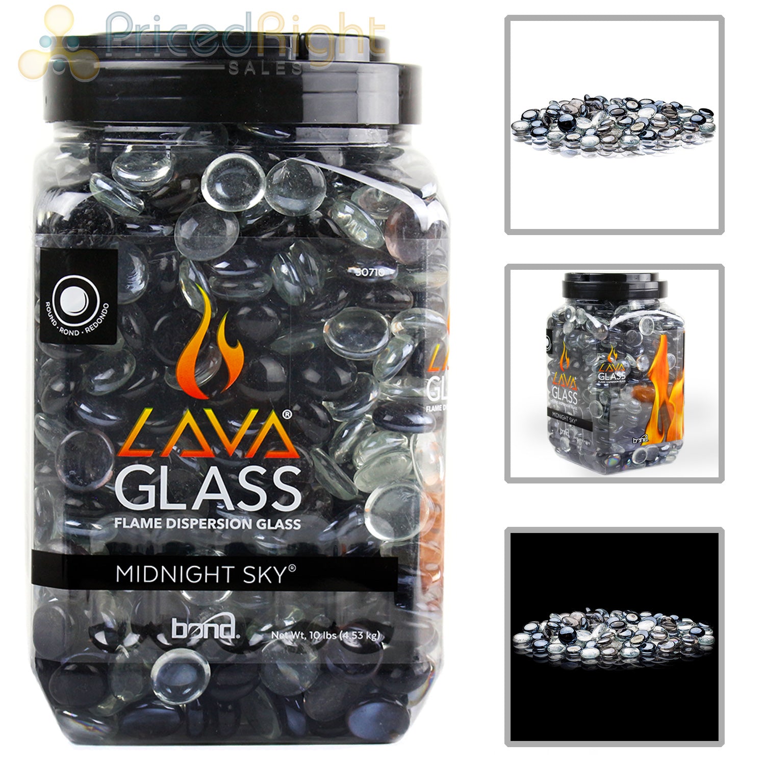 Midnight Sky Round Cut LavaGlass Firepit Dispersion Glass Gas Fireplace 10 lbs