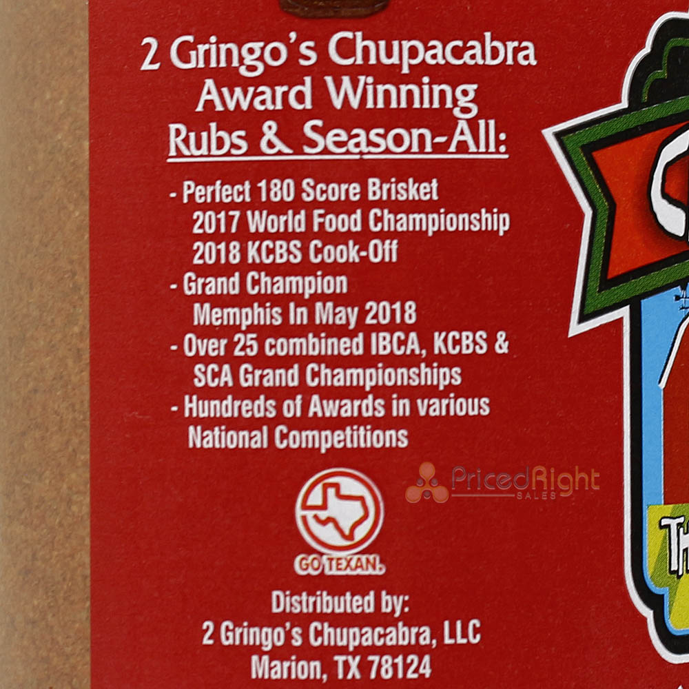 2 Gringos Chupacabra Wing Rub 12 Oz Rub and All Purpose Seasoning Single Bottle