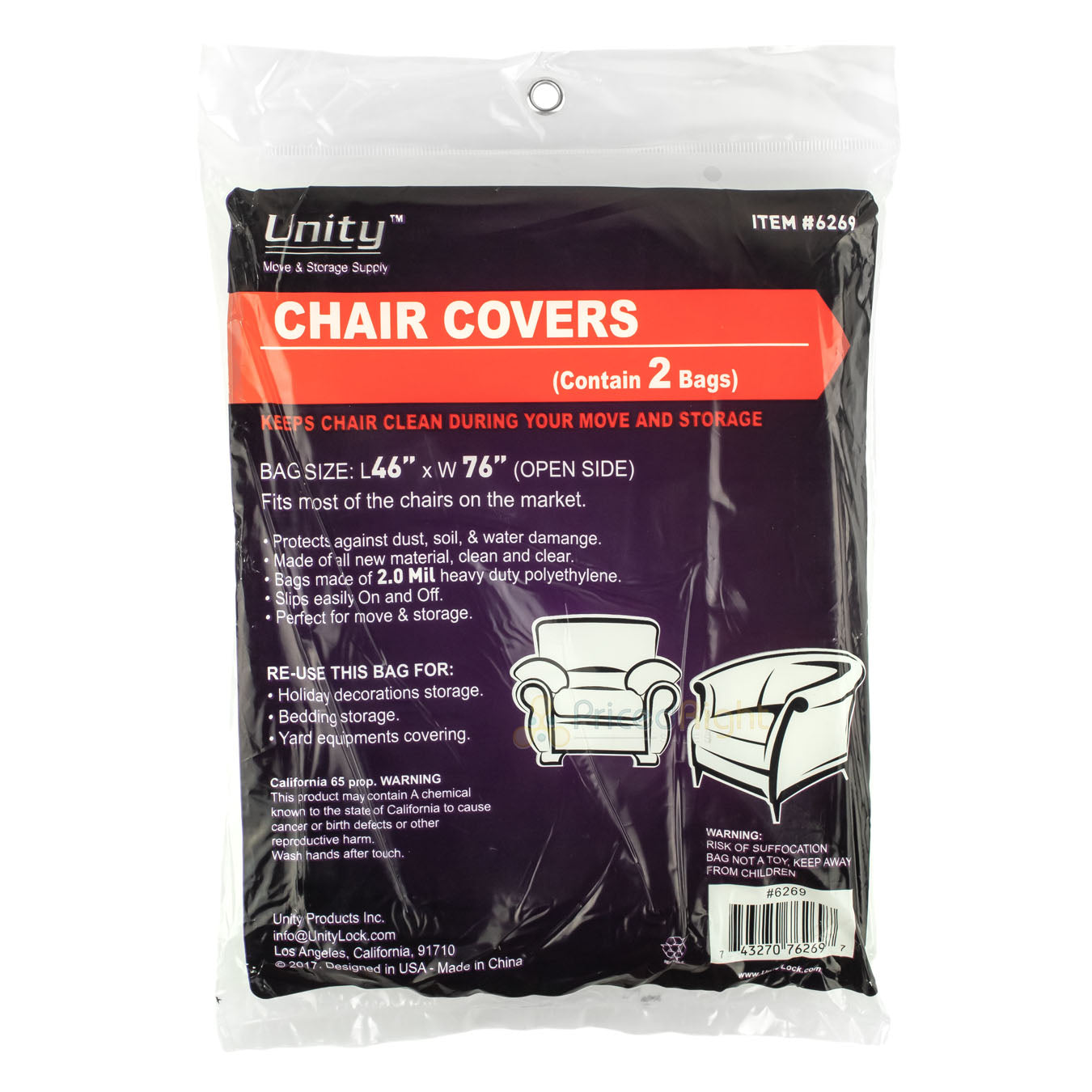 2 Durable Plastic Chair Covers Dust Water 2 Mil Heavy Duty Moving Storage Bags