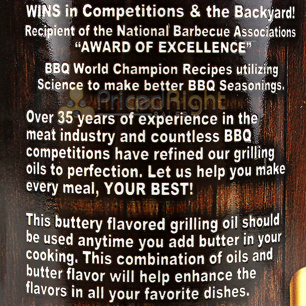Butcher BBQ Steakhouse Flavor Grilling Oil 12 Oz. Bottle Competition Rated Blend