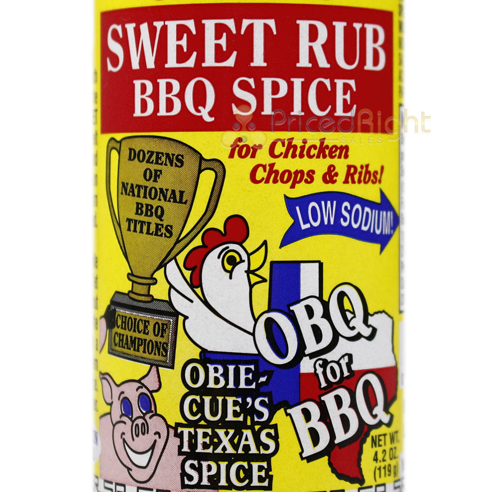 Obie Cue's Sweet Rub BBQ Spice Poultry Pork Ribs Low Sodium Gluten Free 4.2 Oz