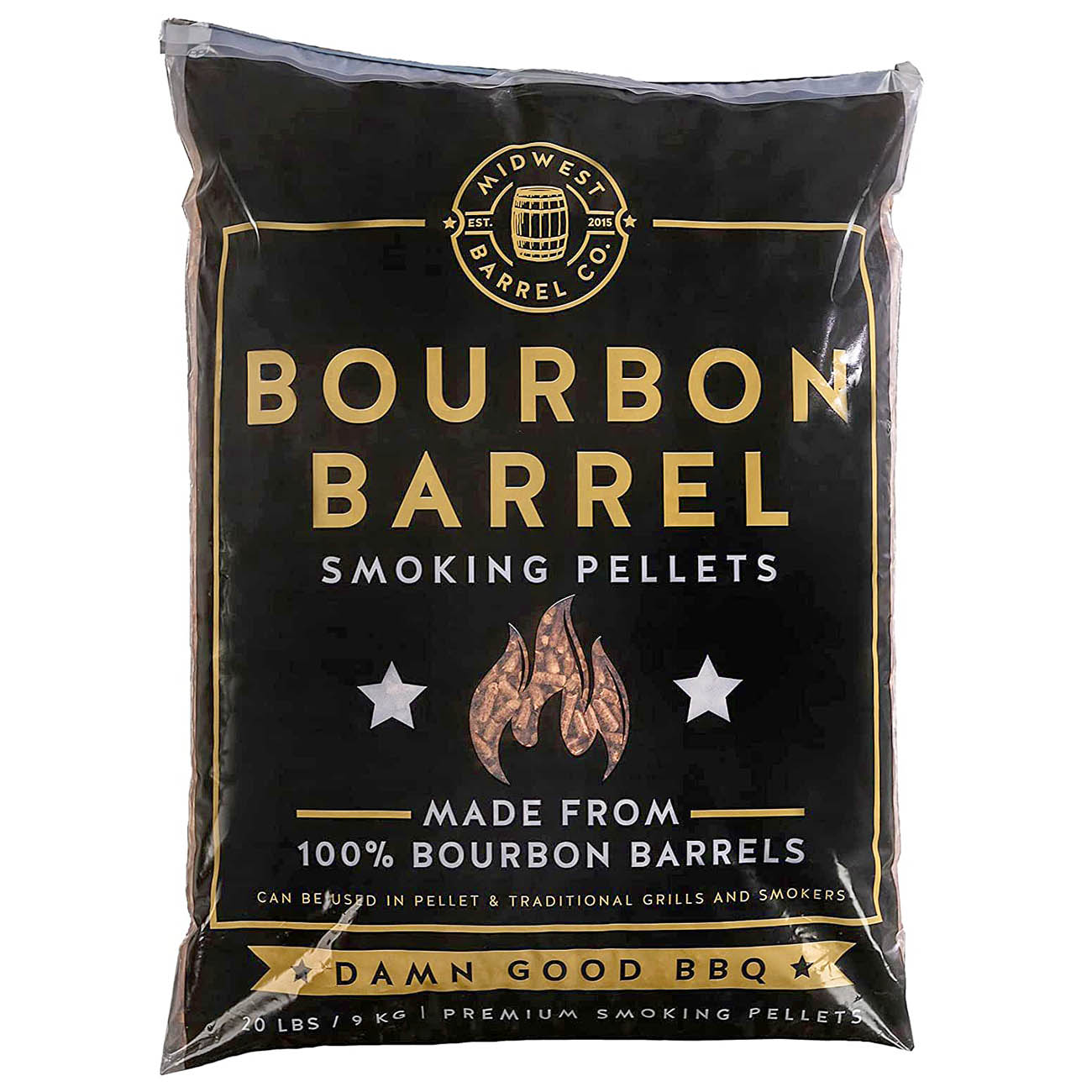 Midwest Barrel Company Bourbon Barrel BBQ Smoking Wood Pellets 20 LB/9 KG Bag