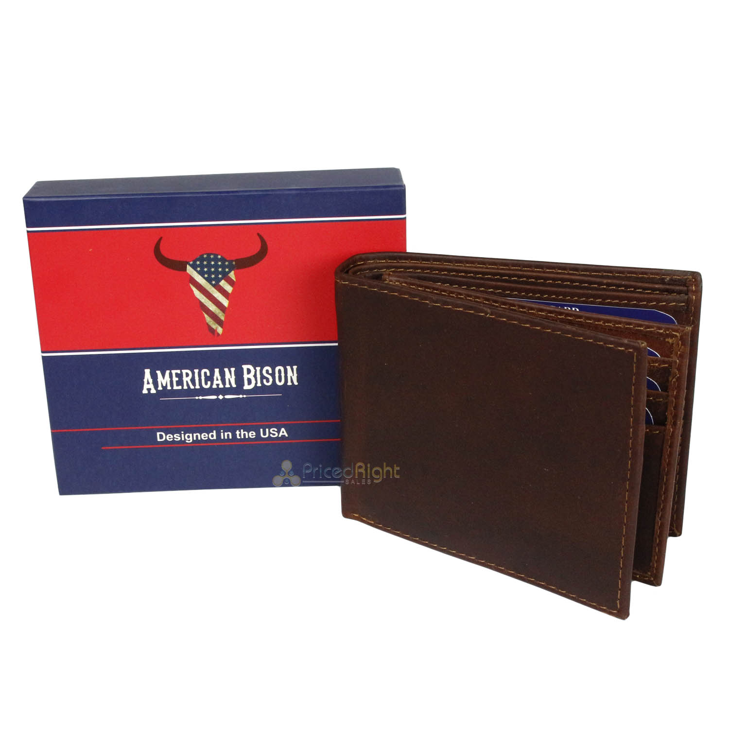 Leather Impressions RFID Hunter Leather Center Flap Bifold Wallet American Bison