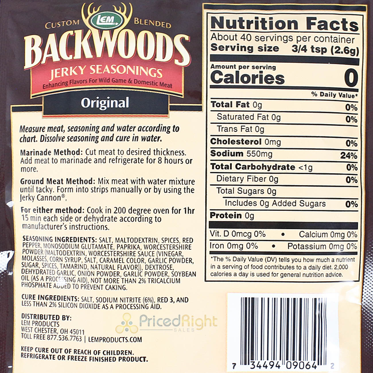 Backwoods Original Jerky Seasoning Cure Packet Makes 5 Lbs of Meat 3.6 Oz 9064