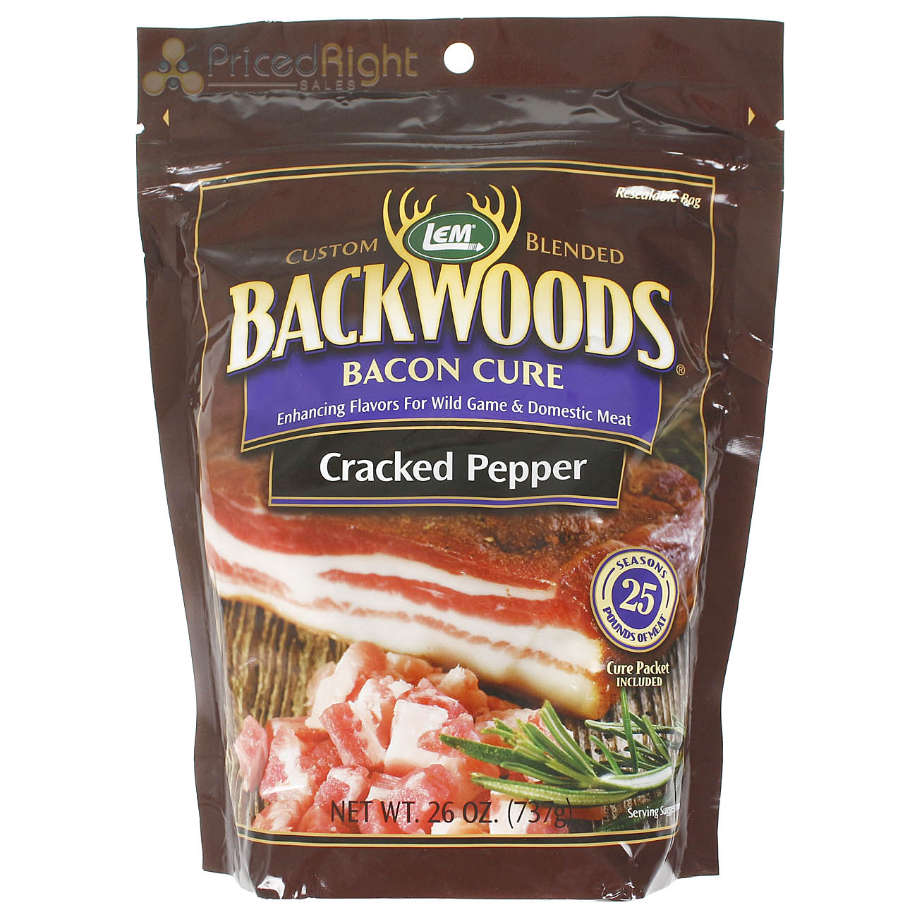 LEM Backwoods Cracked Pepper Bacon Cure Seasons 25 Pounds of Meat 26 Oz 9135